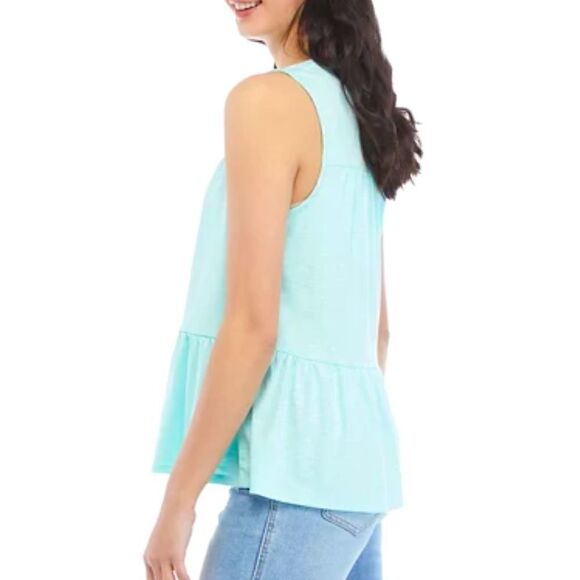 Belle Du Jour Tiered Tank Top Aqua NWT Crew Neck Sleeveless Boho Tier Spring S - Picture 3 of 11